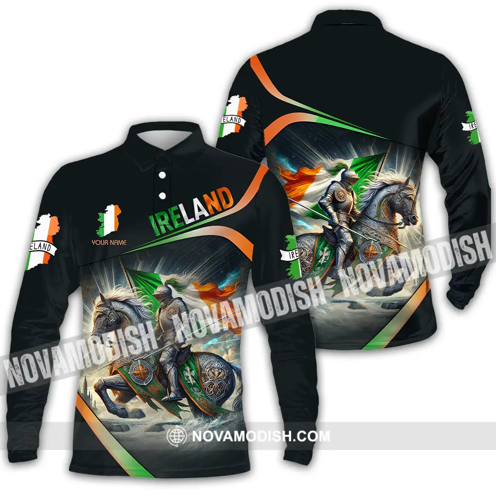 Unisex Shirt - Custom Text Shirt Ireland Long Sleeve Polo / S T-shirt