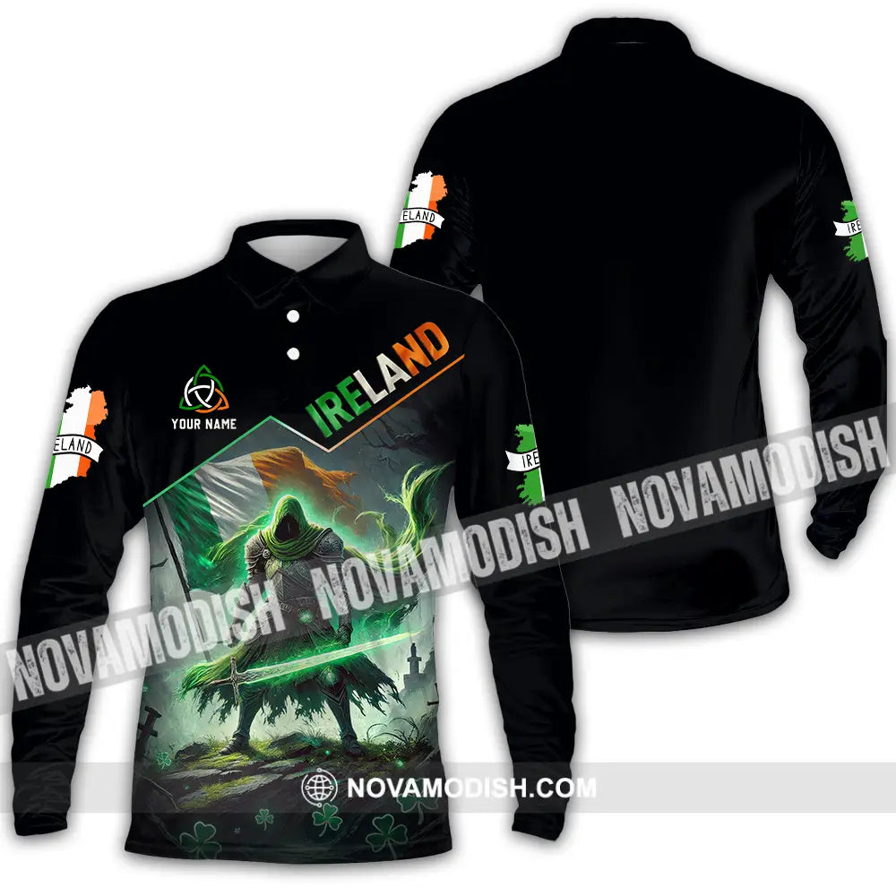 Unisex Shirt - Custom Text Shirt Ireland Long Sleeve Polo / S T-shirt