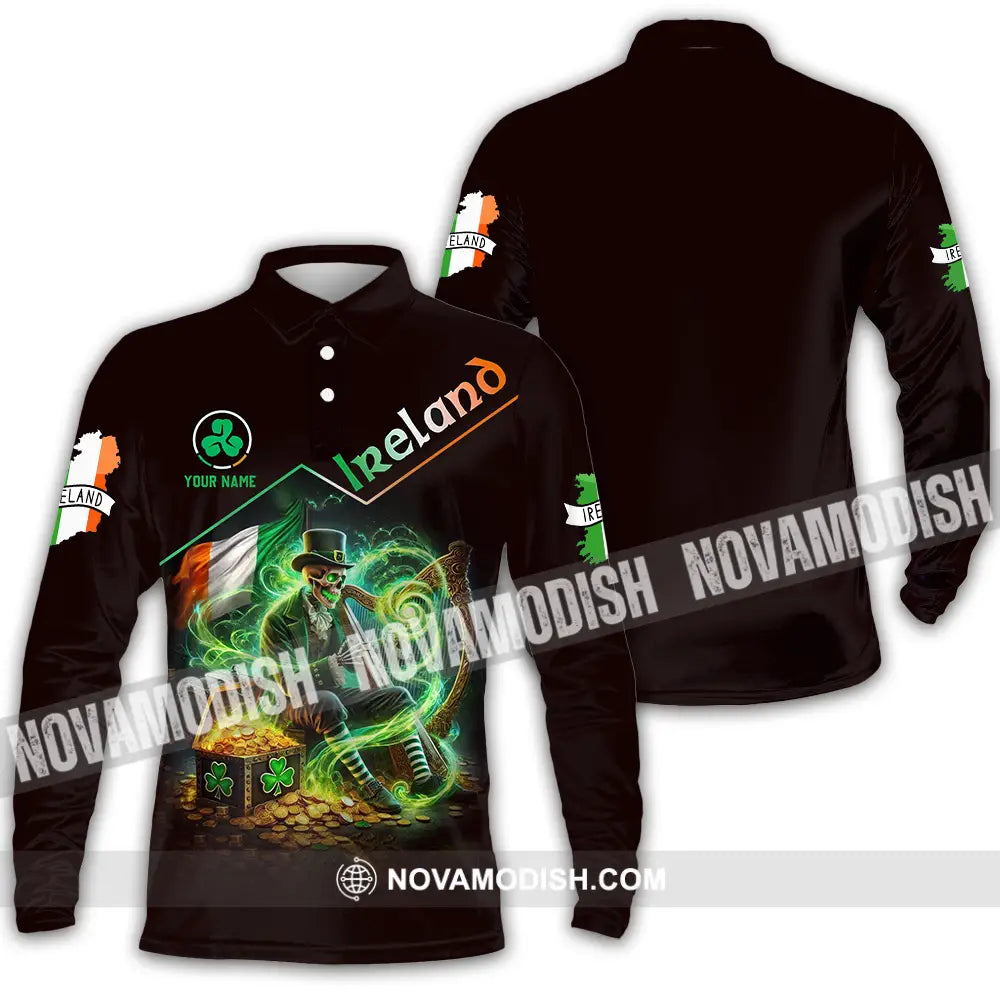 Unisex Shirt - Custom Text Shirt Ireland Long Sleeve Polo / S T-shirt