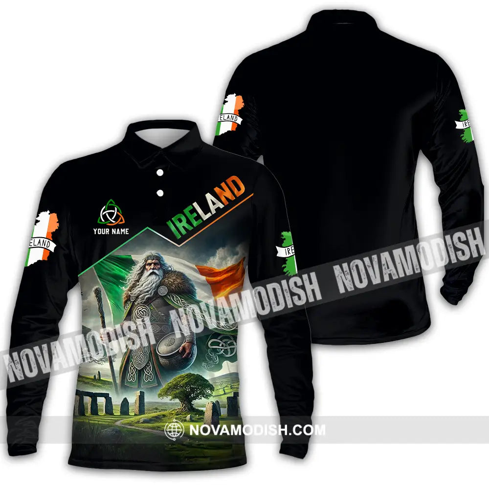 Unisex Shirt - Custom Text Shirt Ireland Long Sleeve Polo / S T-shirt