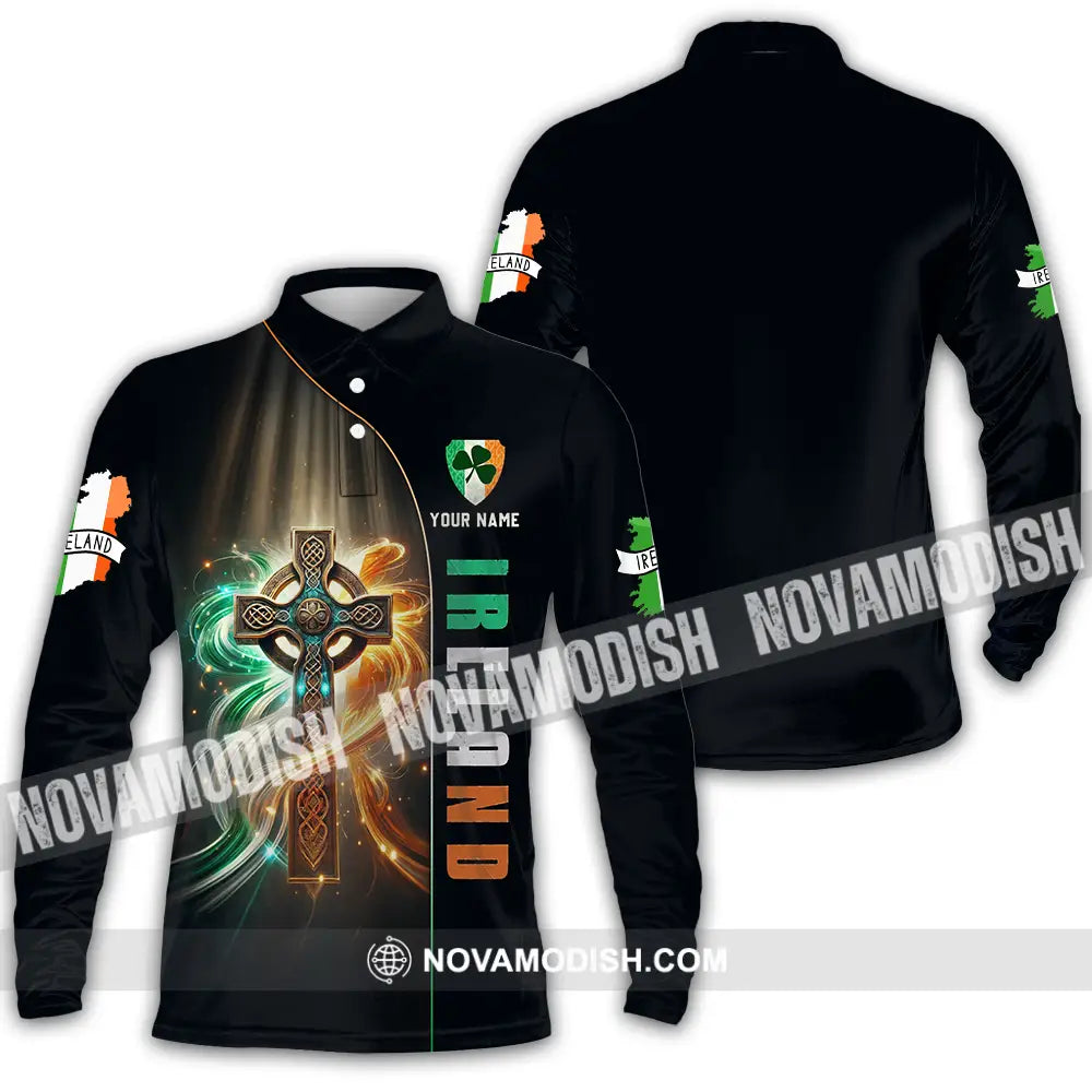 Unisex Shirt - Custom Text Shirt Ireland Long Sleeve Polo / S T-shirt