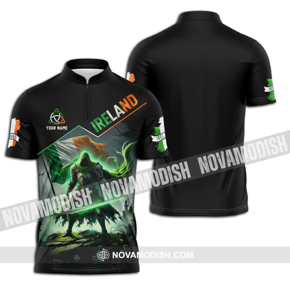 Unisex Shirt - Custom Text Shirt Ireland Zipper Polo Shirt / S T-shirt