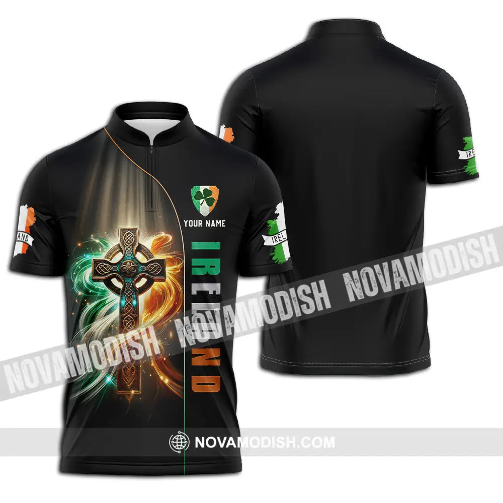 Unisex Shirt - Custom Text Shirt Ireland Zipper Polo Shirt / S T-shirt