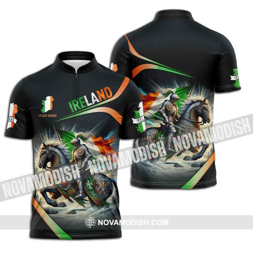 Unisex Shirt - Custom Text Shirt Ireland Zipper Polo Shirt / S T-shirt