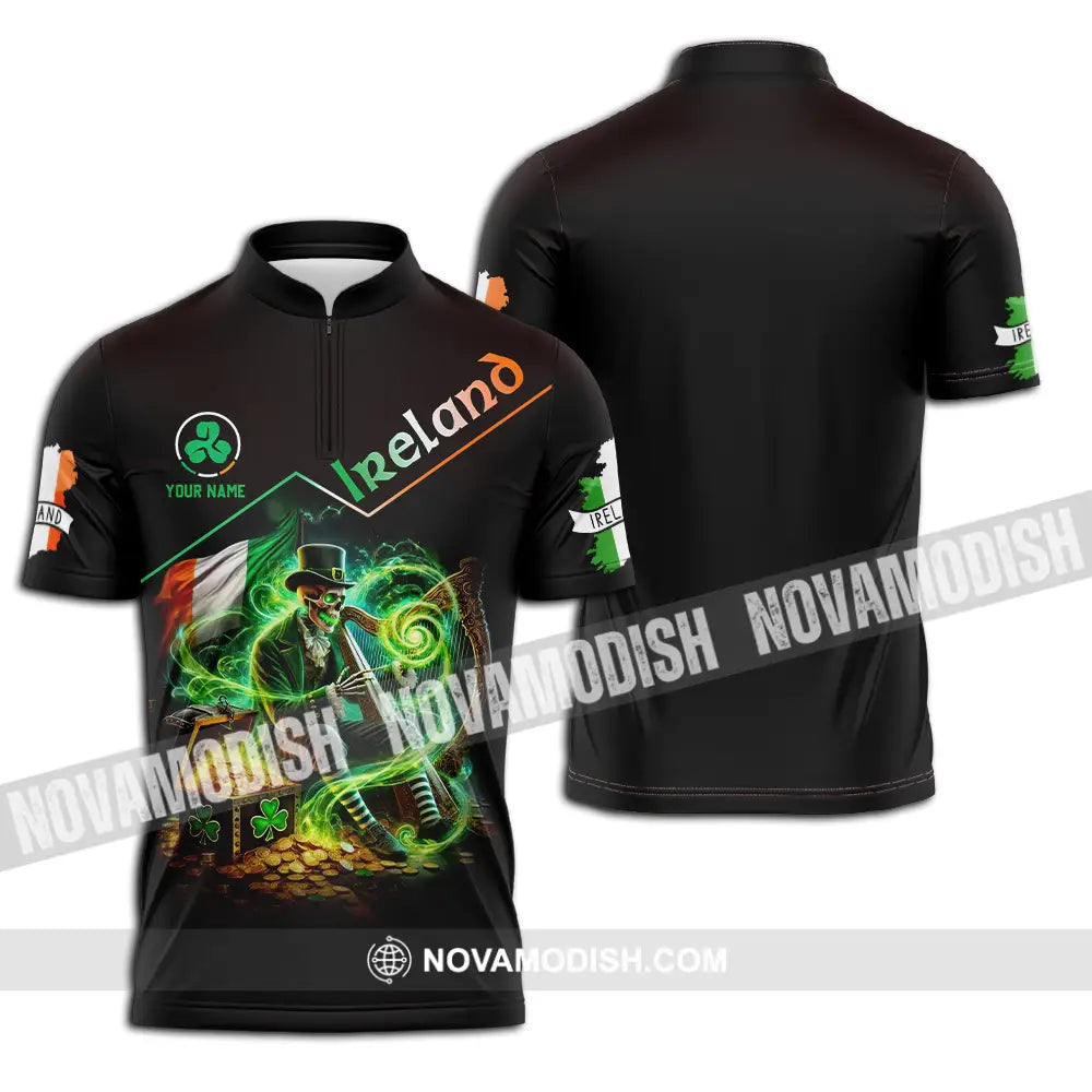 Unisex Shirt - Custom Text Shirt Ireland Zipper Polo Shirt / S T-shirt