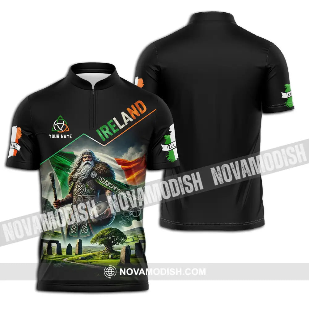 Unisex Shirt - Custom Text Shirt Ireland Zipper Polo Shirt / S T-shirt