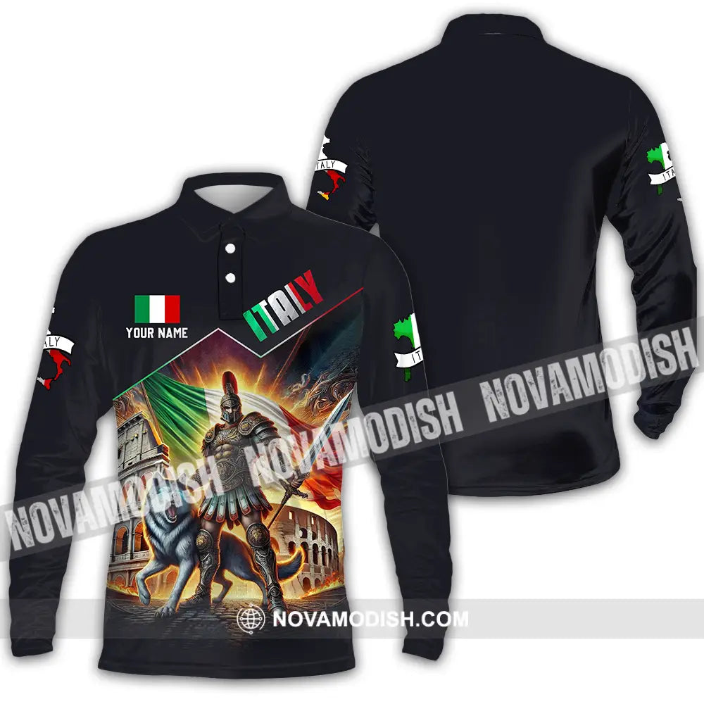 Unisex Shirt - Custom Text Shirt Italy Shirt Long Sleeve Polo / S T-shirt