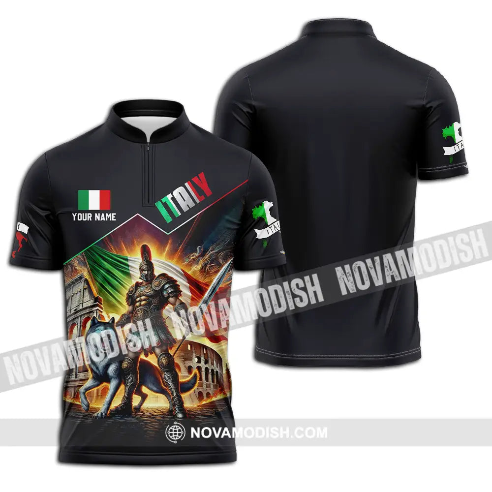 Unisex Shirt - Custom Text Shirt Italy Shirt Zipper Polo Shirt / S T-shirt