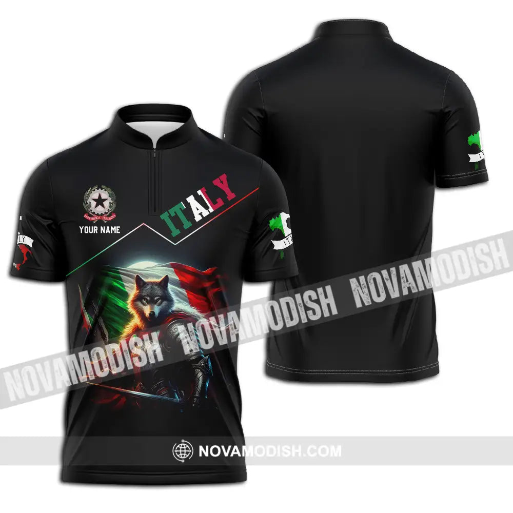 Unisex Shirt - Custom Text Shirt Italy Shirt Zipper Polo Shirt / S T-shirt