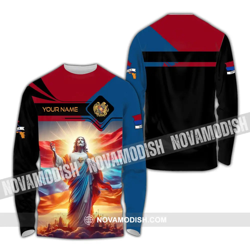 Unisex Shirt - Custom Text Jesus Armenia Long Sleeve / S T-Shirt