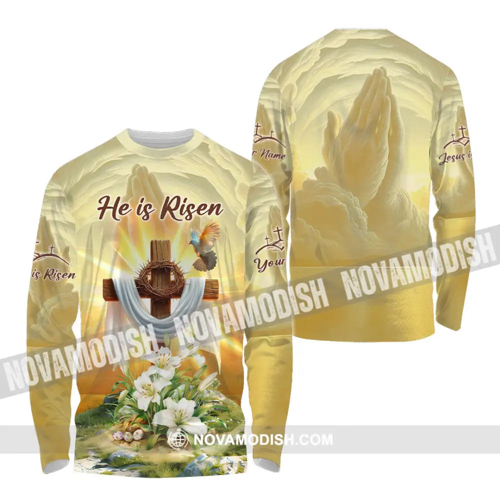 Unisex Shirt - Custom Text Jesus He Is Risen Long Sleeve / S T-Shirt