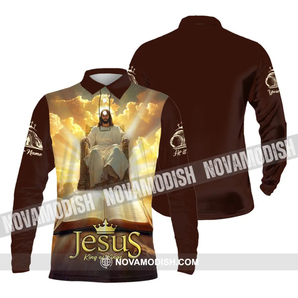 Unisex Shirt - Custom Text Jesus King Of Kings Long Sleeve Polo / S T-Shirt