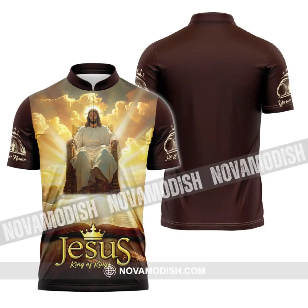 Unisex Shirt - Custom Text Jesus King Of Kings Zipper Polo / S T-Shirt