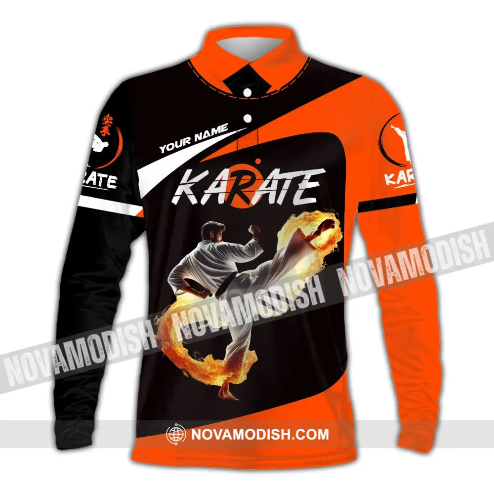 Unisex Shirt - Custom Text Karate Long Sleeve Polo / S T-Shirt