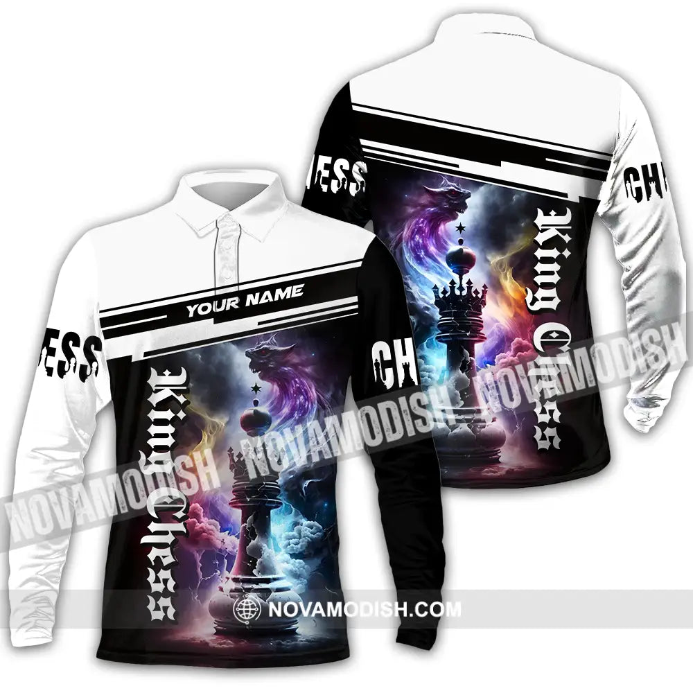 Unisex Shirt - Custom Text Shirt King Chess Long Sleeve Polo / S T-shirt