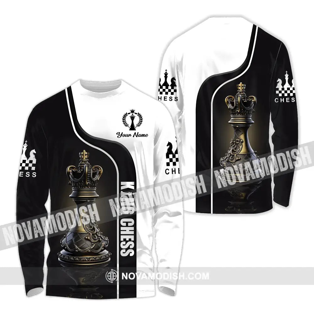 Unisex Shirt - Custom Text King Chess Long Sleeve / S T-Shirt