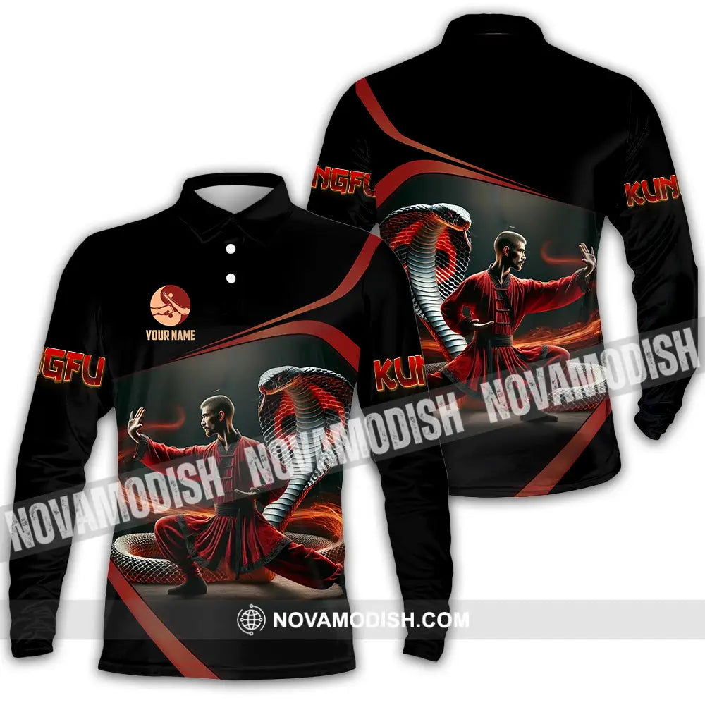 Unisex Shirt - Custom Text Shirt Kungfu Long Sleeve Polo / S T-shirt