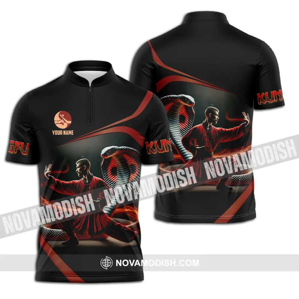 Unisex Shirt - Custom Text Shirt Kungfu Zipper Polo Shirt / S T-shirt