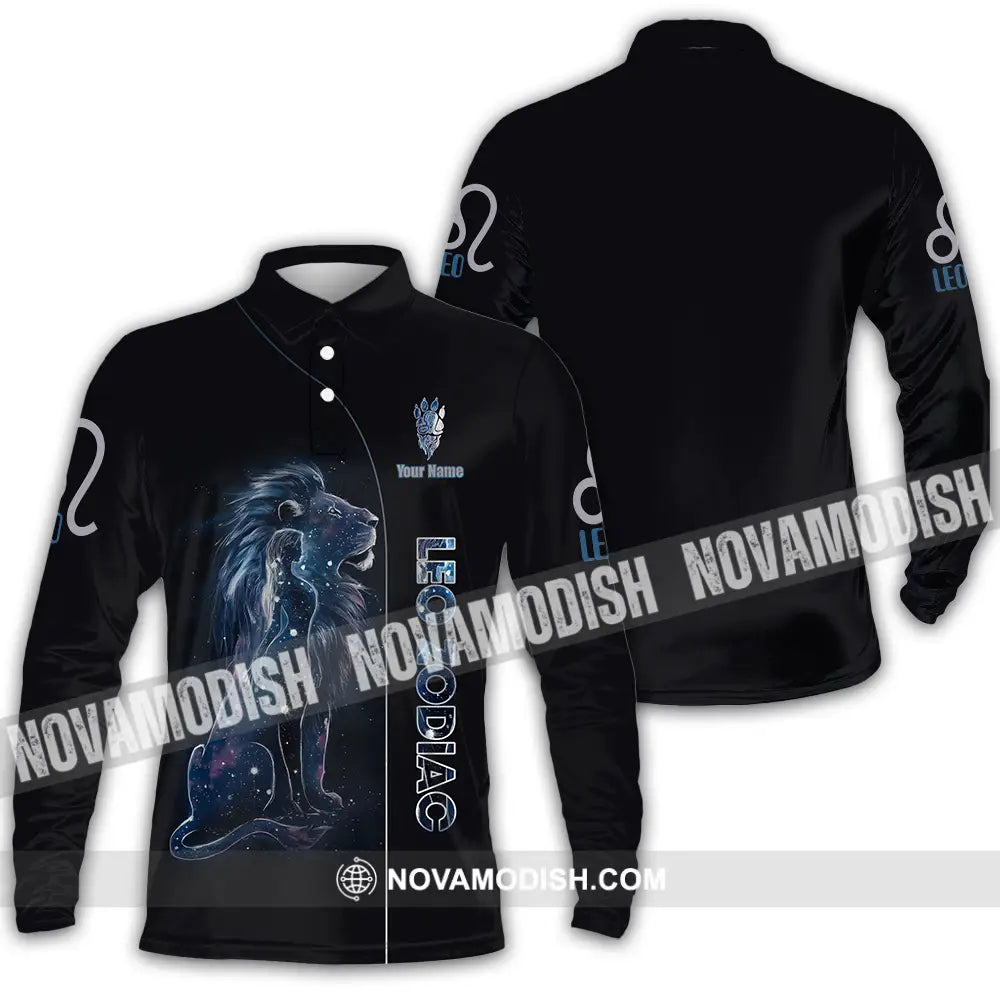 Unisex Shirt - Custom Text Leo Zodiac Long Sleeve Polo / S T-Shirt