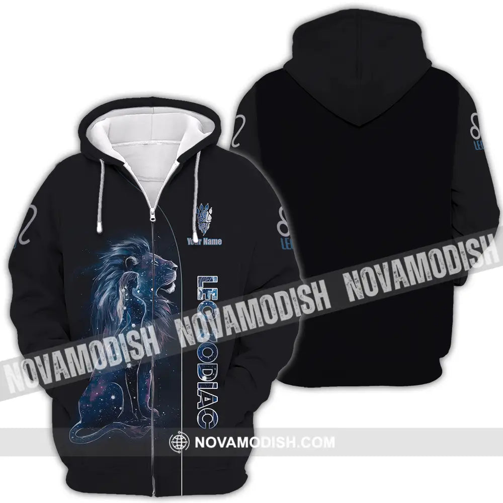 Unisex Shirt - Custom Text Leo Zodiac Zipper Hoodie / S T-Shirt