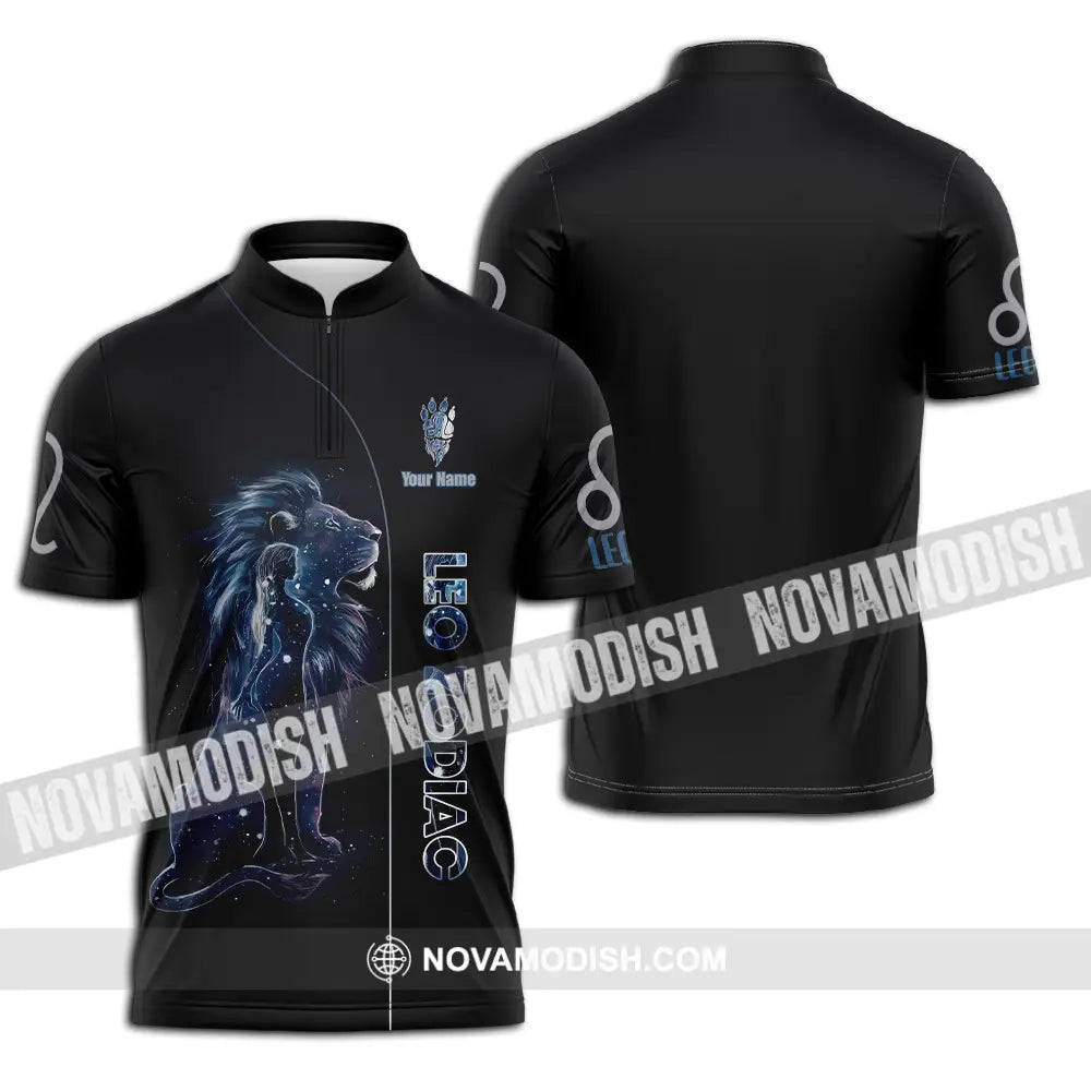 Unisex Shirt - Custom Text Leo Zodiac Zipper Polo / S T-Shirt