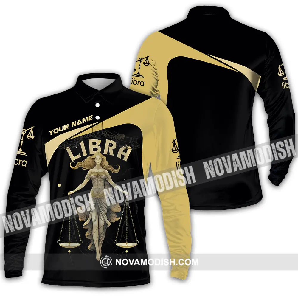 Unisex Shirt - Custom Text Shirt Libra Long Sleeve Polo / S T-shirt