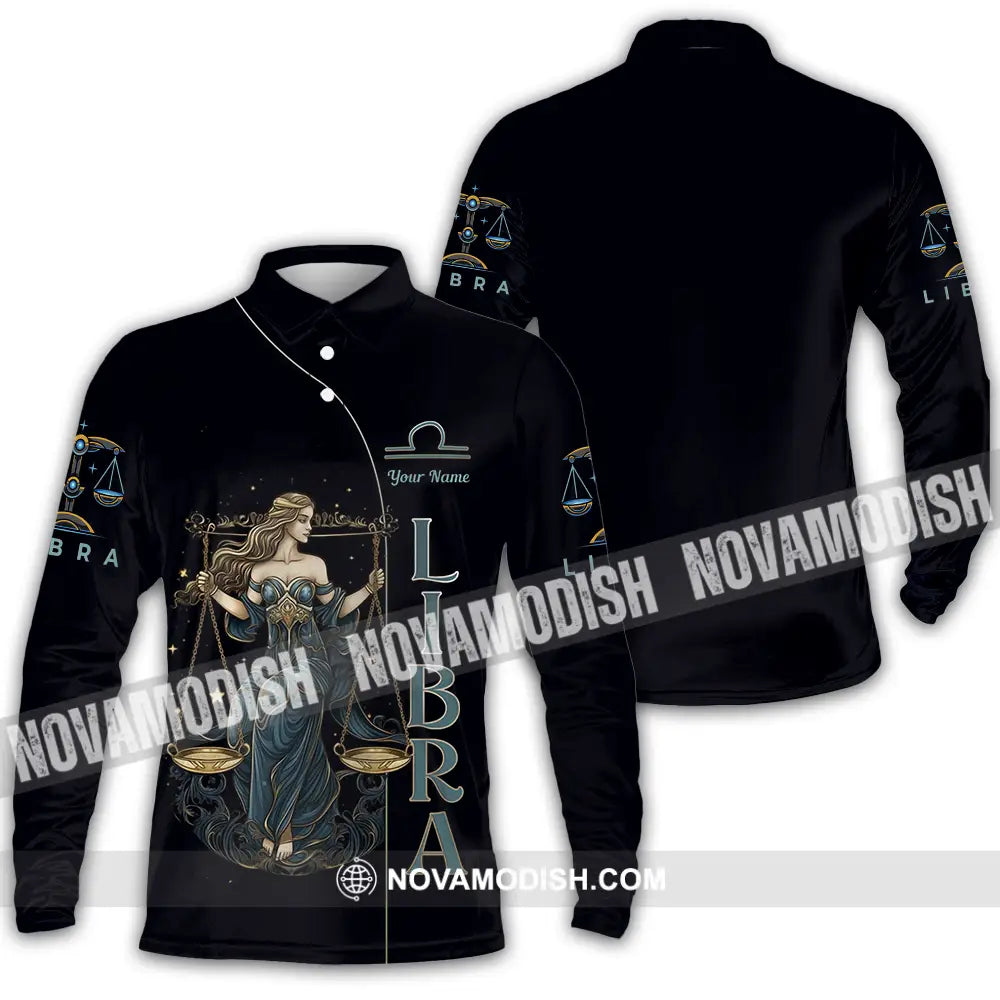 Unisex Shirt - Custom Text Shirt Libra Long Sleeve Polo / S T-shirt