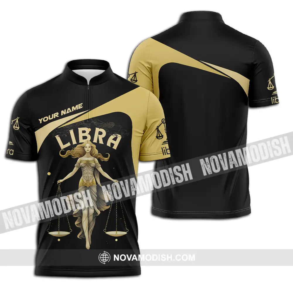 Unisex Shirt - Custom Text Shirt Libra Zipper Polo Shirt / S T-shirt