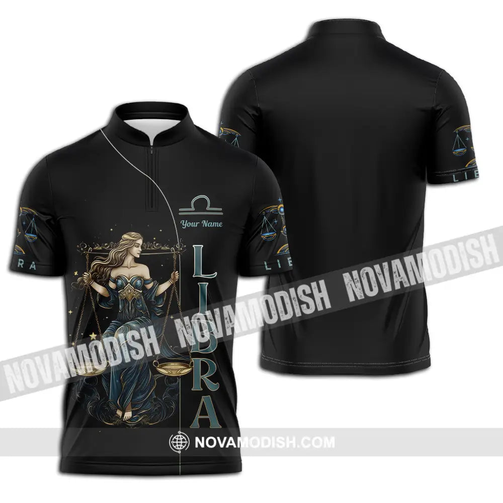 Unisex Shirt - Custom Text Shirt Libra Zipper Polo Shirt / S T-shirt