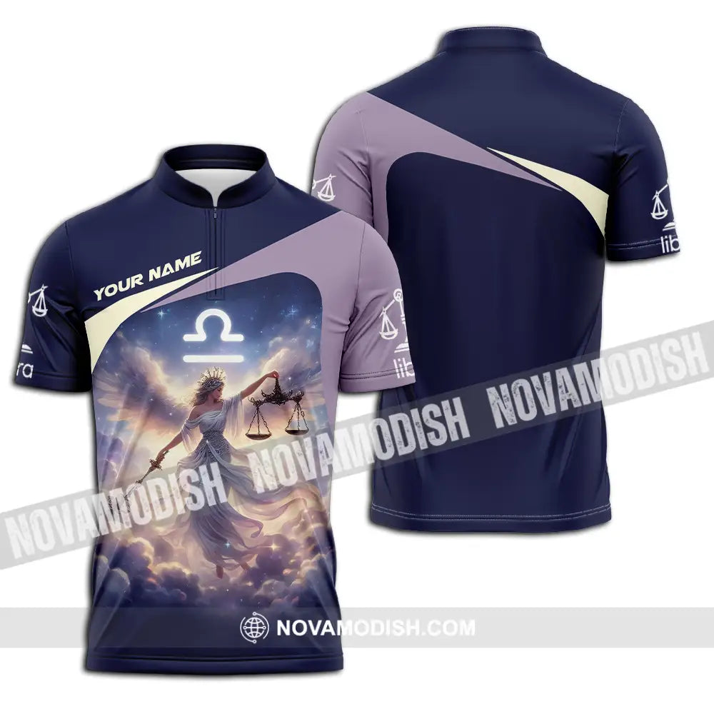 Unisex Shirt - Custom Text Shirt Libra Zipper Polo Shirt / S T-shirt