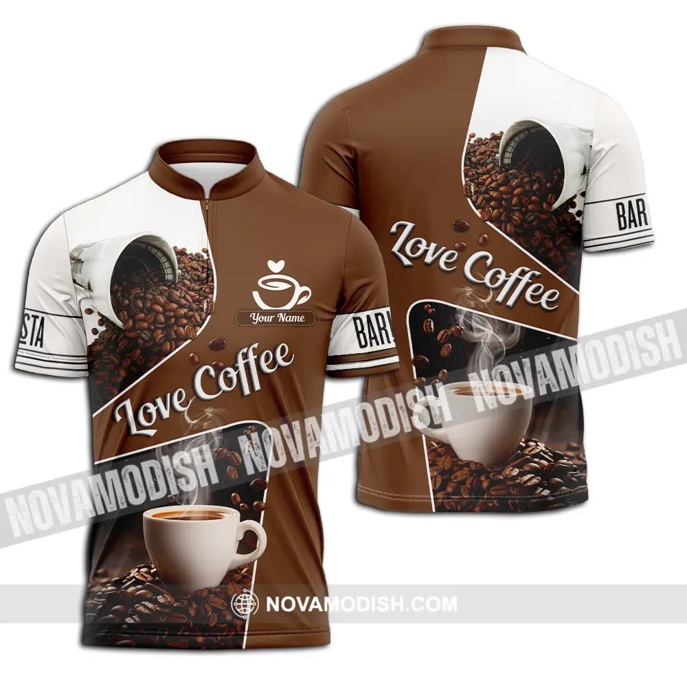 Unisex Shirt - Custom Text Shirt Love Coffee Shirt Zipper Polo Shirt / S T-shirt