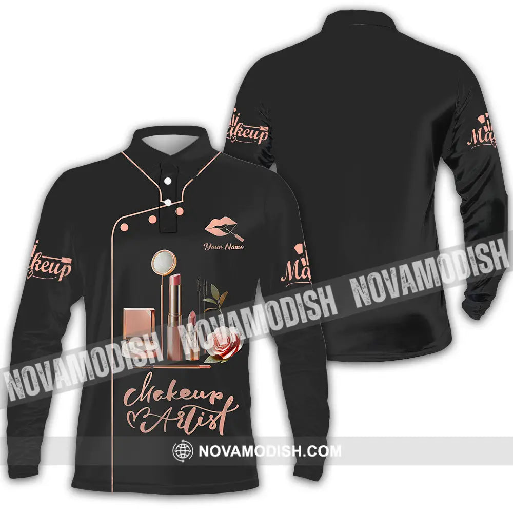 Unisex Shirt - Custom Text Shirt Make Up Artist Shirt Long Sleeve Polo / S T-shirt