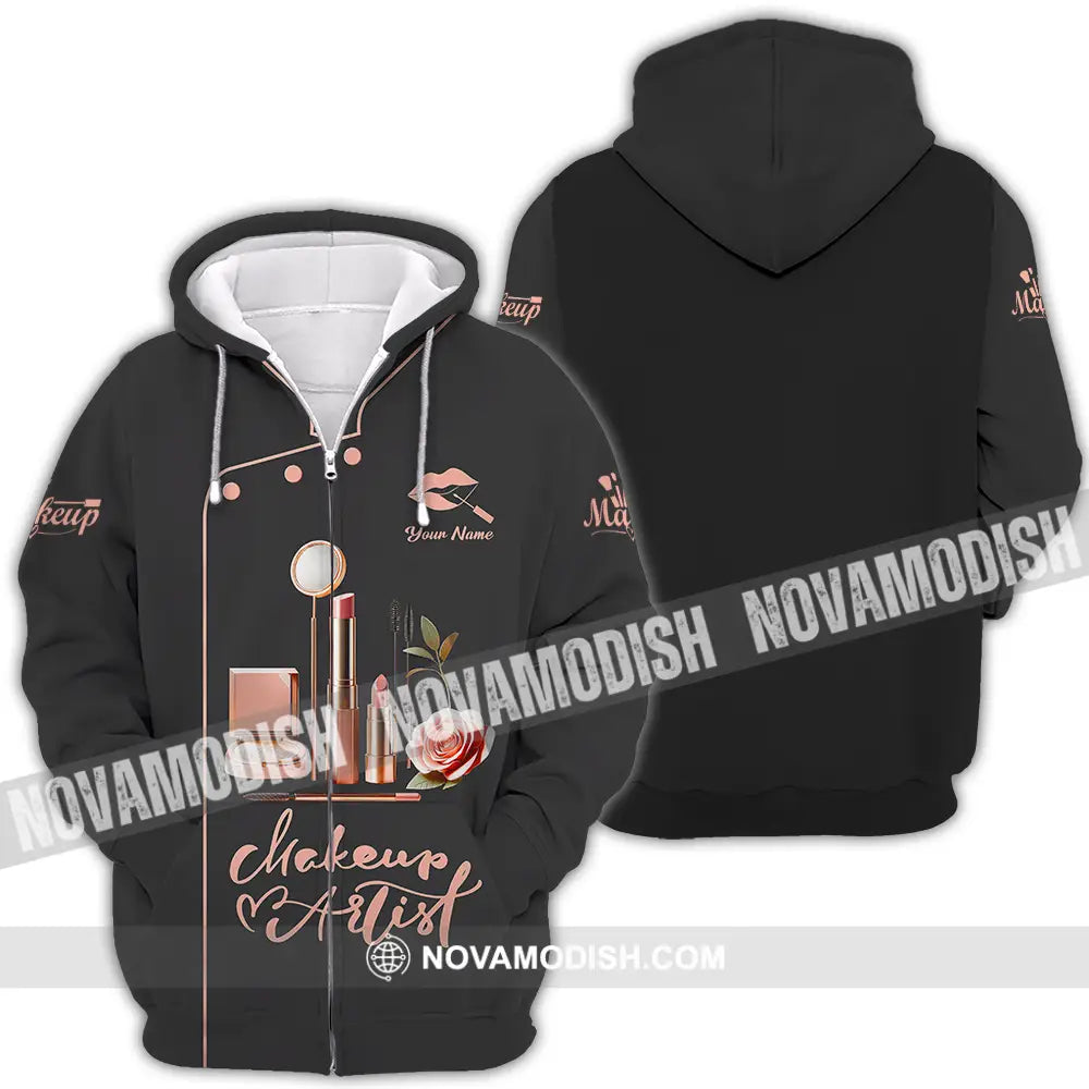 Unisex Shirt - Custom Text Shirt Make Up Artist Shirt Zipper Hoodie / S T-shirt