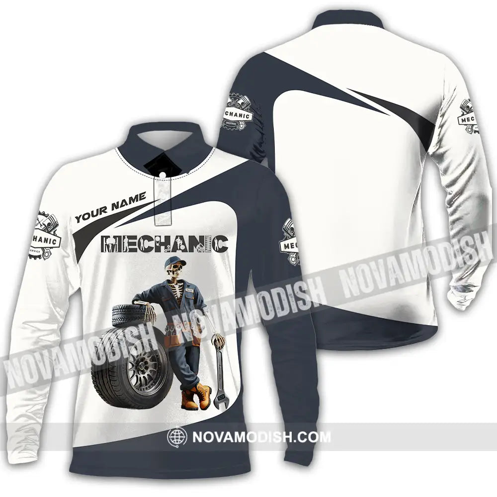 Unisex Shirt - Custom Text Mechanic Long Sleeve Polo / S T-Shirt