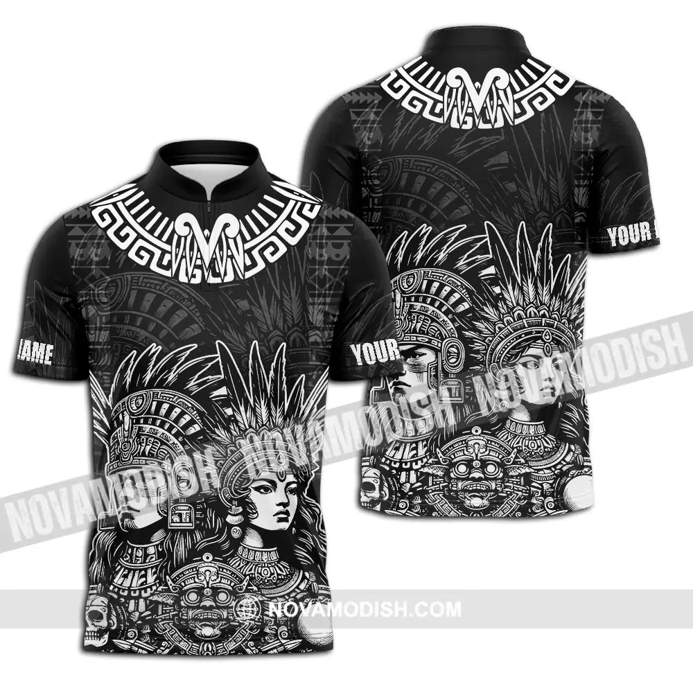 Unisex Shirt - Custom Text Shirt Mexico Aztec Classic Shirt Zipper Polo Shirt / S T-shirt