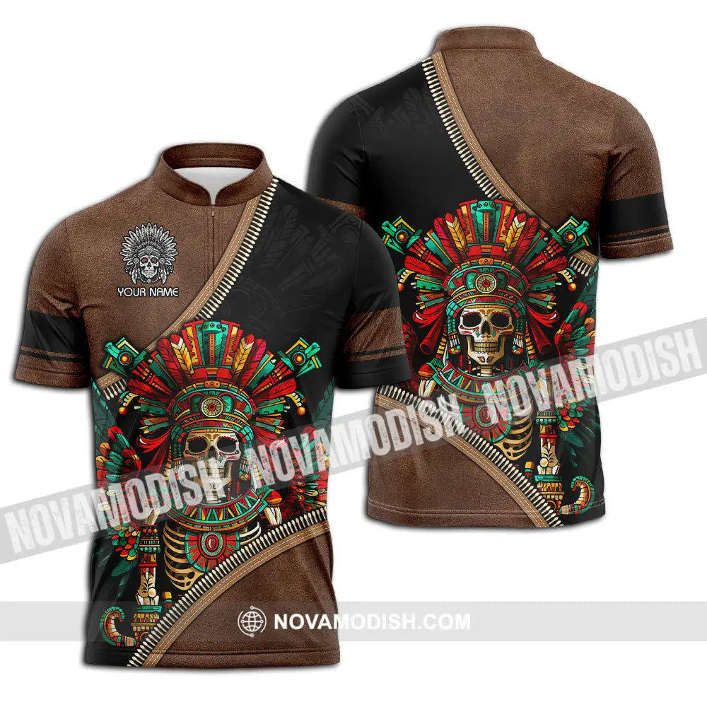 Unisex Shirt - Custom Text Shirt Mexico Aztec Classic Shirt Zipper Polo Shirt / S T-shirt