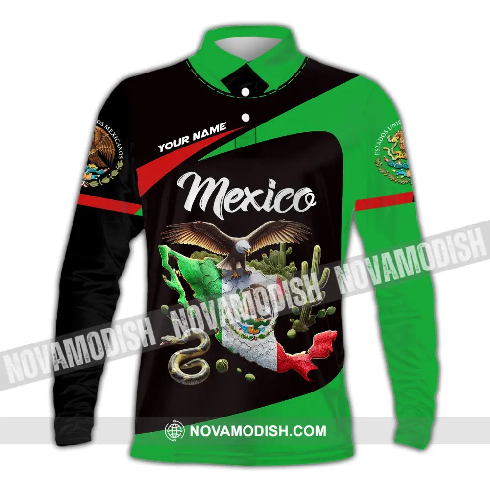 Unisex Shirt - Custom Text Mexico Long Sleeve Polo / S T-Shirt