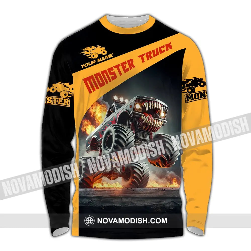 Unisex Shirt - Custom Text Monster Truck Long Sleeve / S T-Shirt