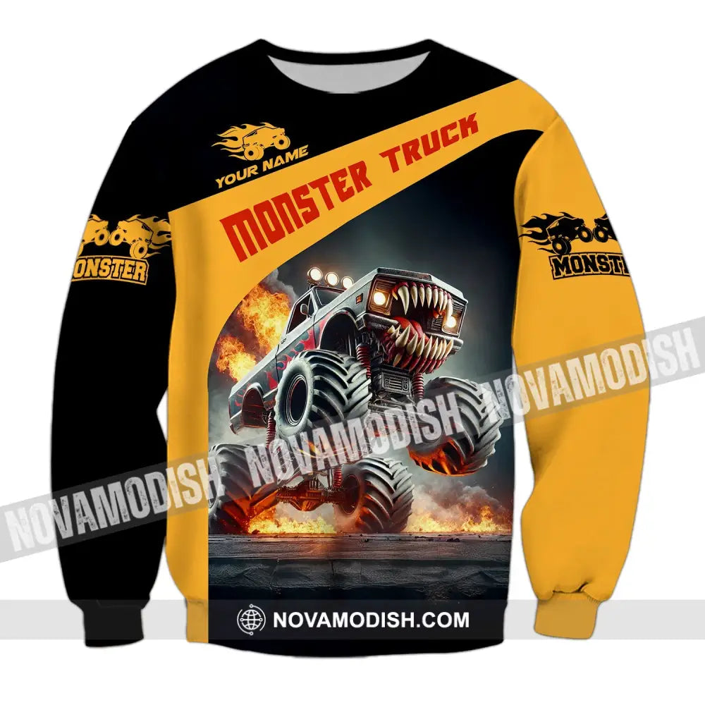 Unisex Shirt - Custom Text Monster Truck Long Sleeve / S T-Shirt