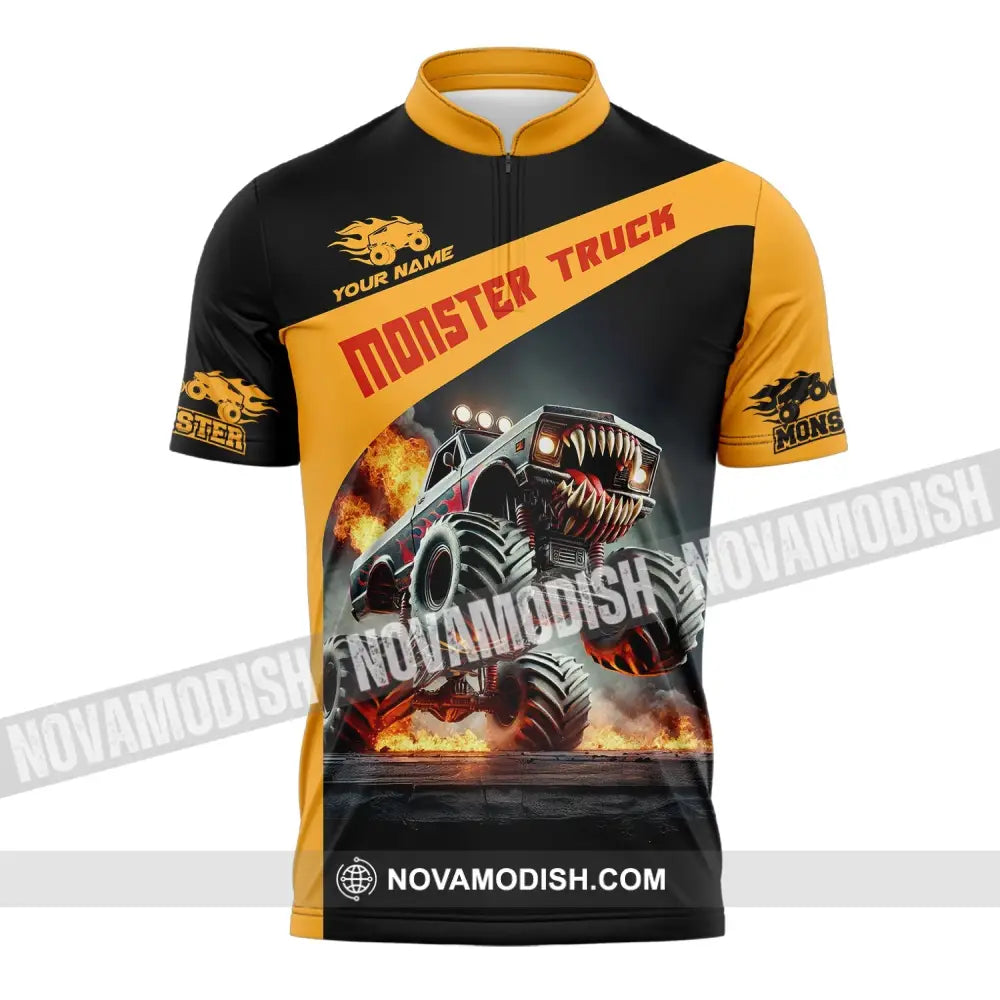 Unisex Shirt - Custom Text Monster Truck Zipper Polo / S T-Shirt