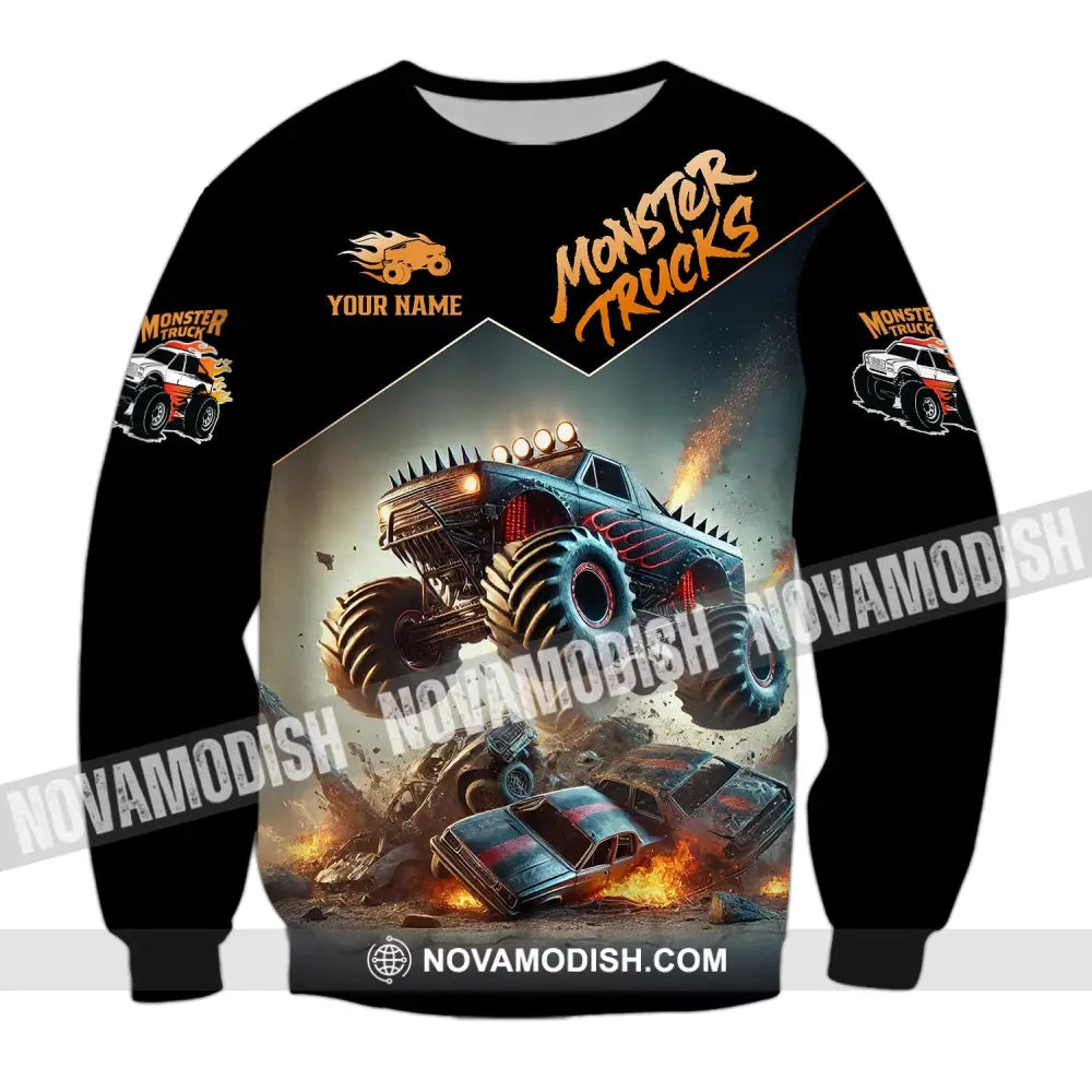 Unisex Shirt - Custom Text Monster Trucks Long Sleeve / S T-Shirt