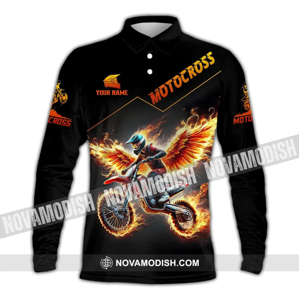 Unisex Shirt - Custom Text Motocross Long Sleeve Polo / S T-Shirt