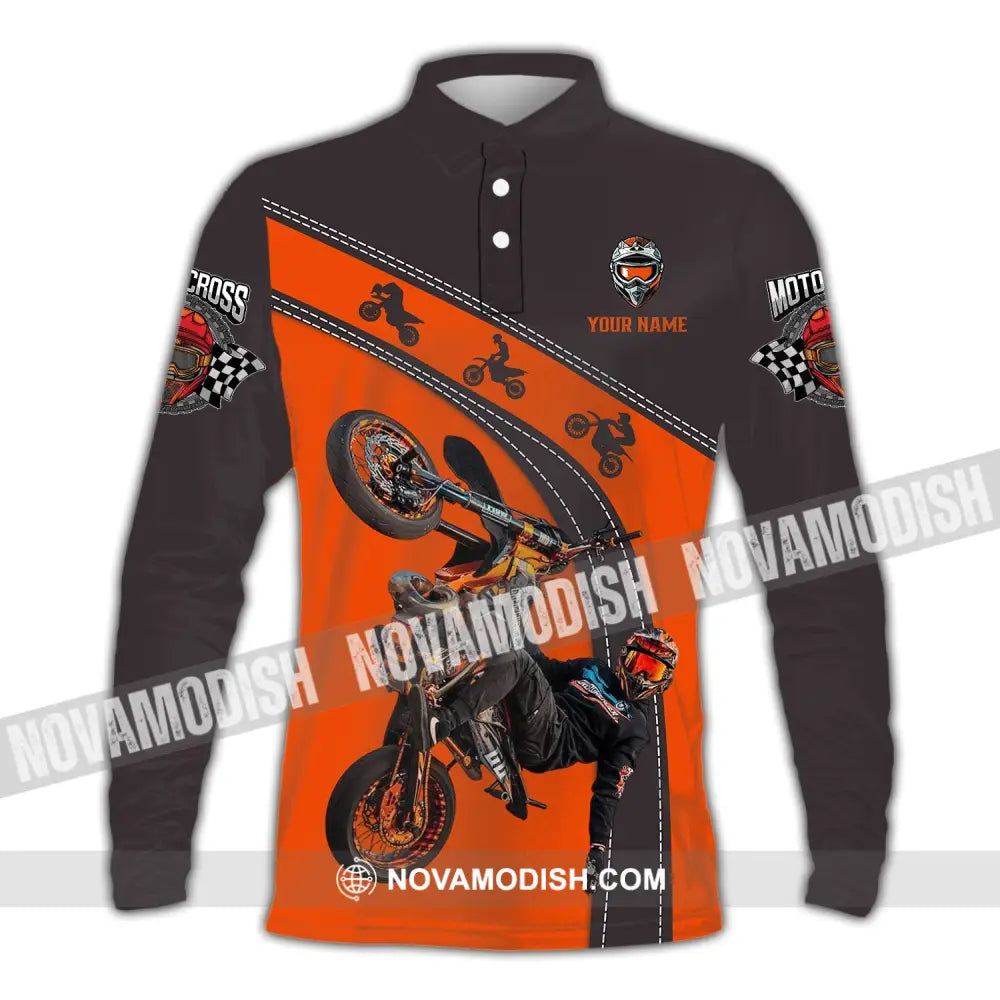 Unisex Shirt - Custom Text Motocross Long Sleeve Polo / S T-Shirt