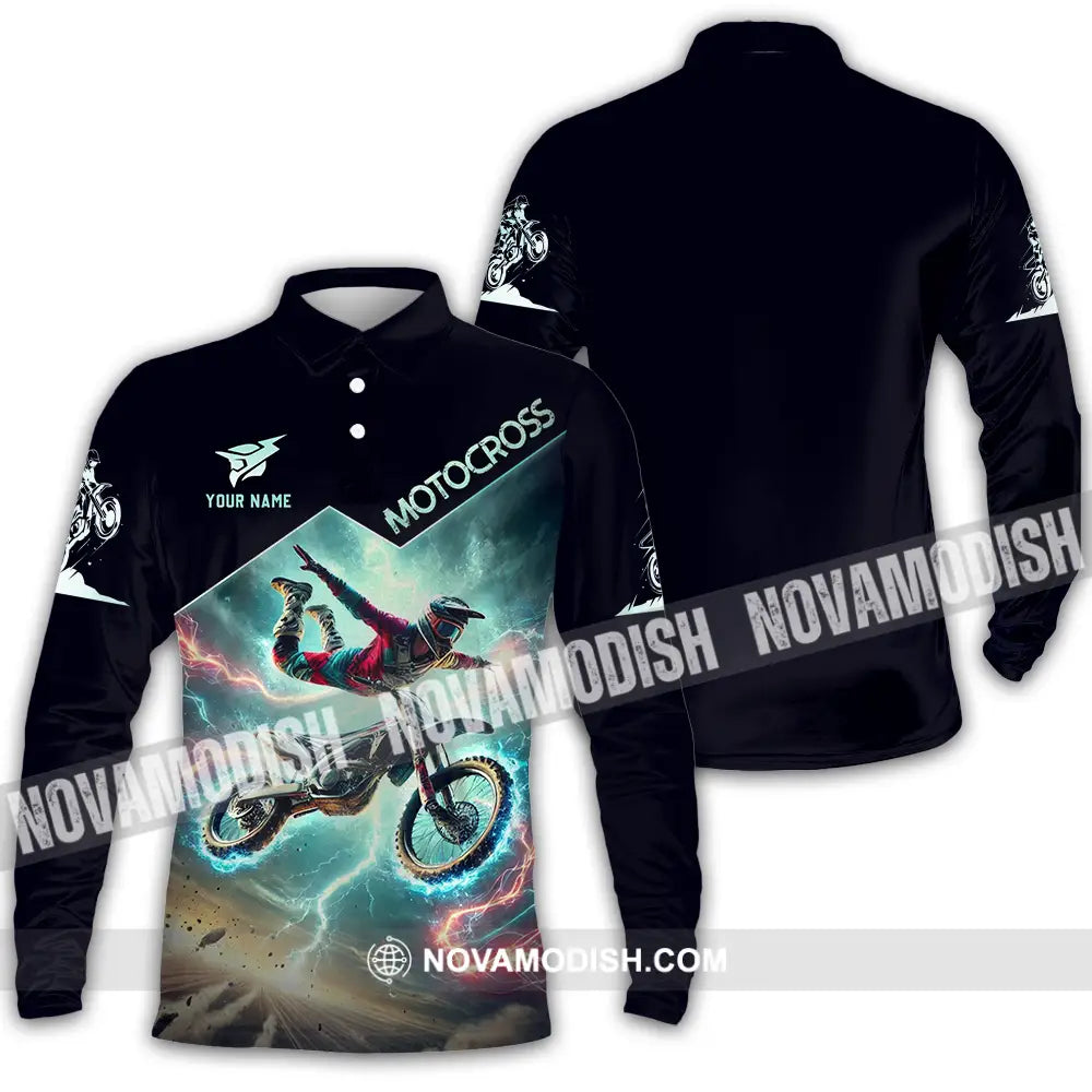 Unisex Shirt - Custom Text Motocross Long Sleeve Polo / S T-Shirt