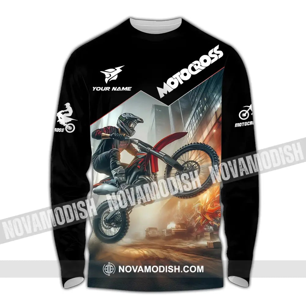 Unisex Shirt - Custom Text Motocross Long Sleeve / S T-Shirt