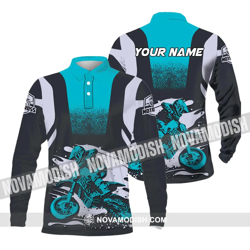 Unisex Shirt - Custom Text Motocross Sport Shirt Long Sleeve Polo / S T-shirt