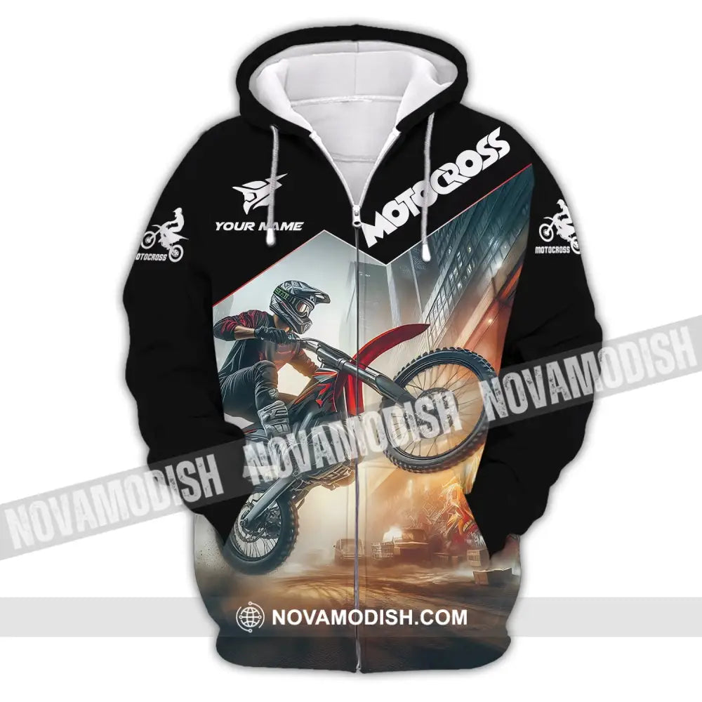 Unisex Shirt - Custom Text Motocross Zipper Hoodie / S T-Shirt