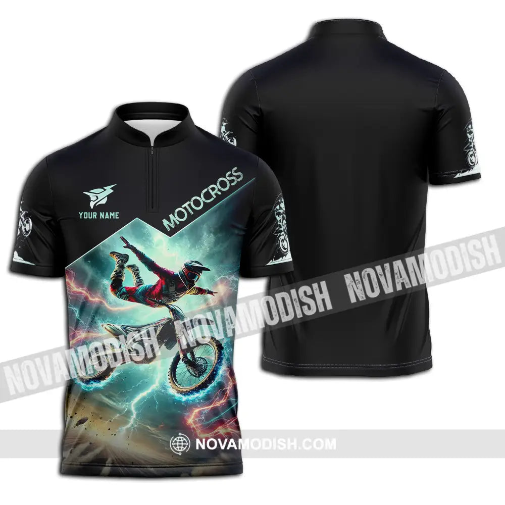 Unisex Shirt - Custom Text Motocross Zipper Polo / S T-Shirt