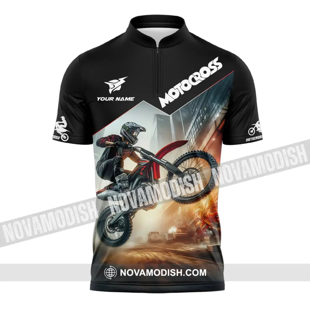 Unisex Shirt - Custom Text Motocross Zipper Polo / S T-Shirt