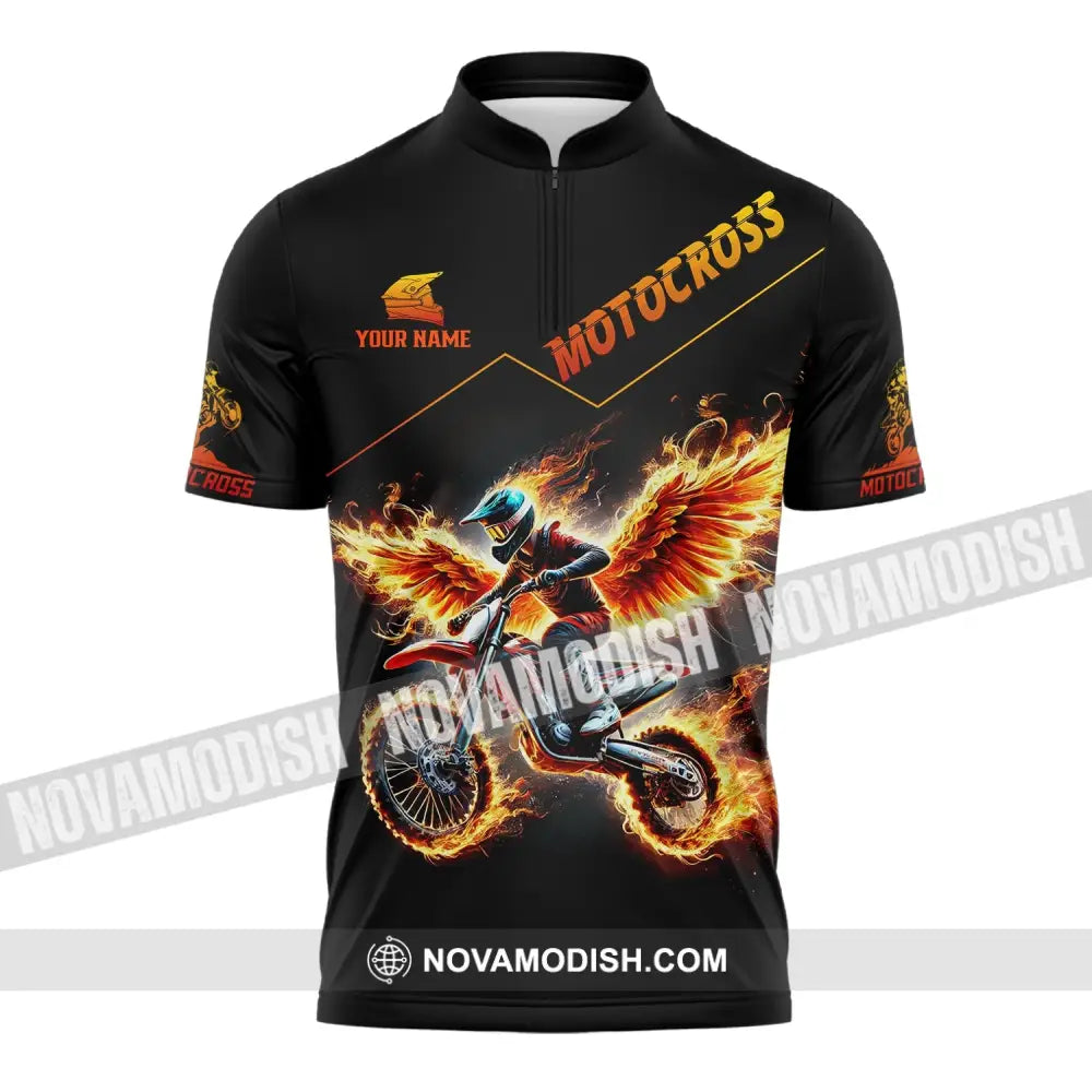 Unisex Shirt - Custom Text Motocross Zipper Polo / S T-Shirt